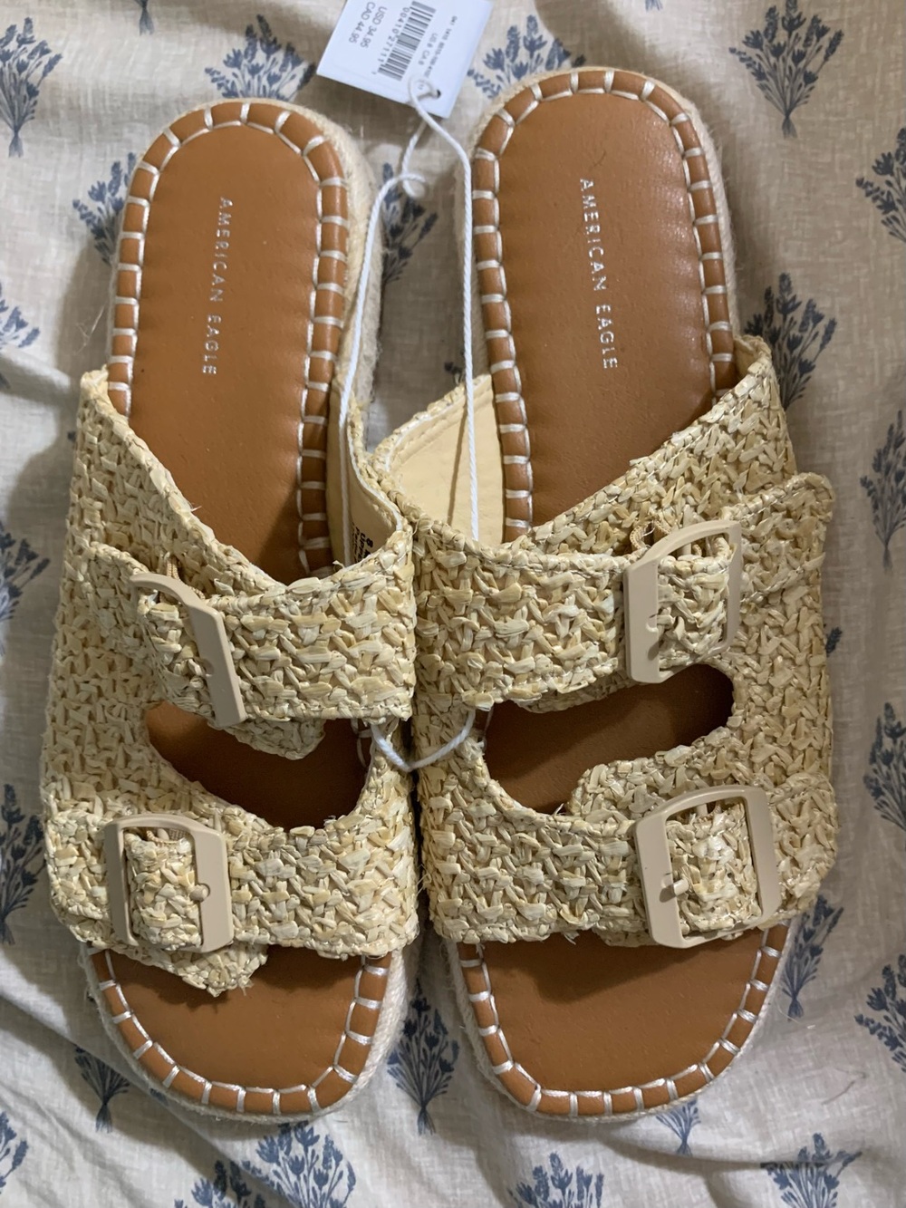 American Eagle Outfitters Cream Woven Buckle Slide Sandals